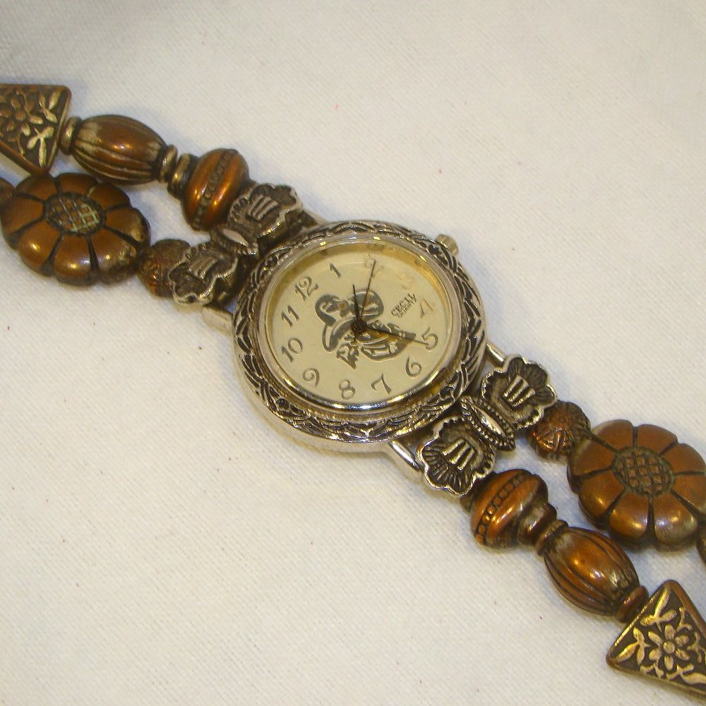 Vintage Bronze Watch with Beadwork Band